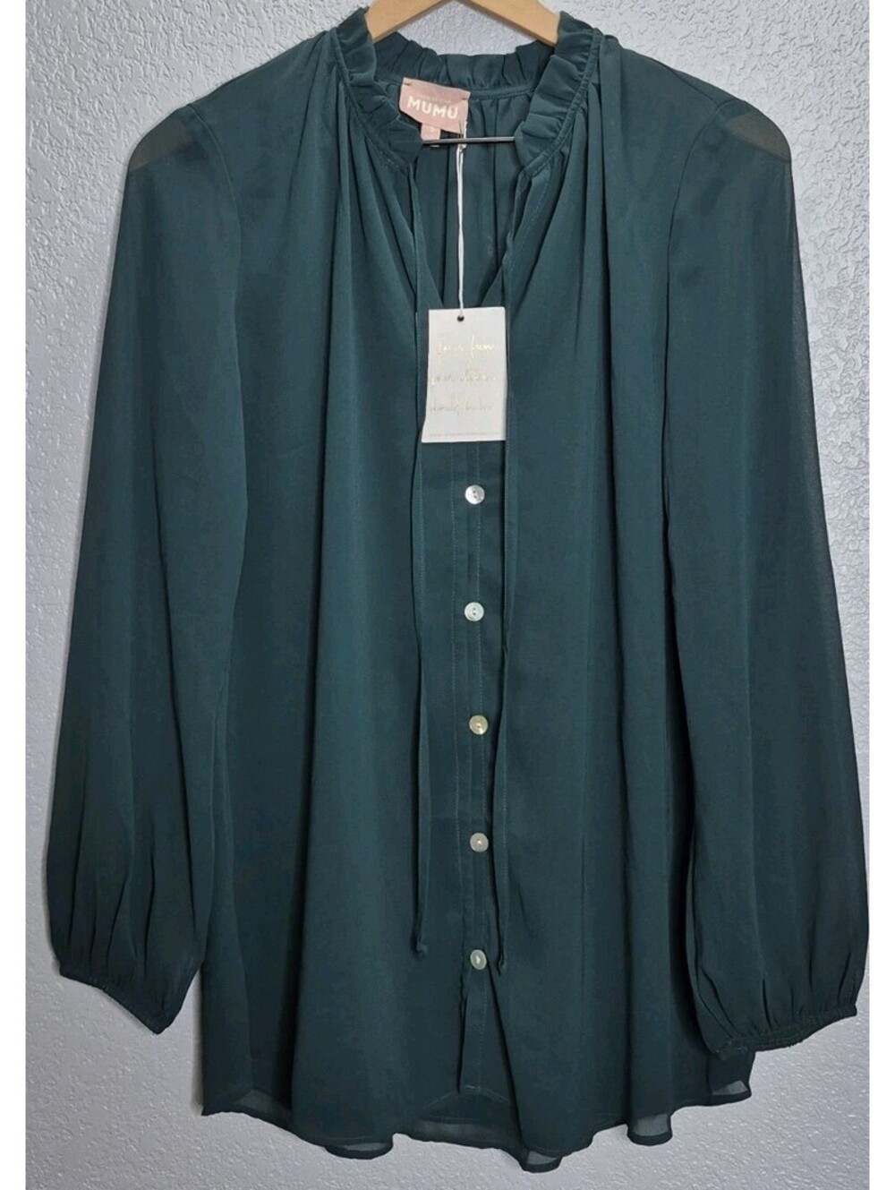 Show Me Your Mumu Tunic Top Ruffled Neckline Sheer Green Size Small